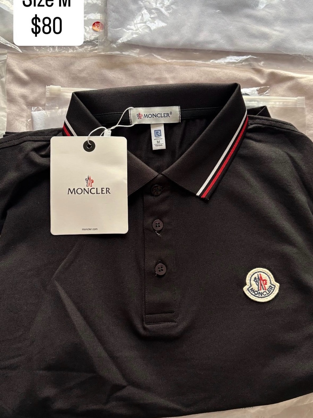 Moncler White Polo with Contrast Check Collar